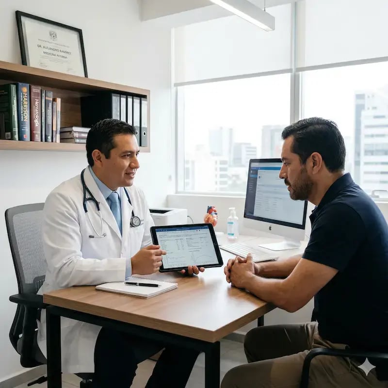 Doctor y paciente hablando sobre el tratamietn