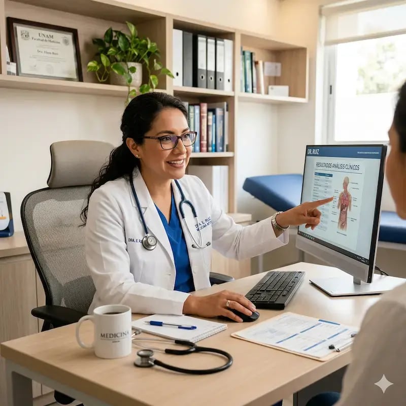 Doctora dando un diagnóstico para dar un tratamiento