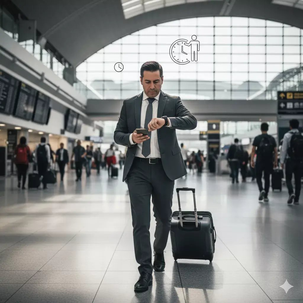 Empresarios viajando para llegar a tiempo