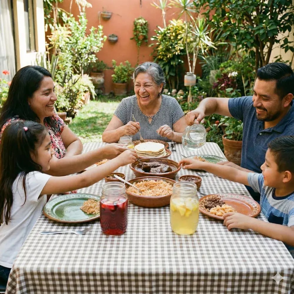 Famillia comiendo sanop