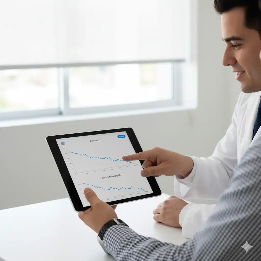 Muestra una gráfica de progreso digital en la pantalla de una tablet