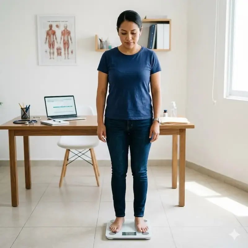 Mujer pesándose para medir su IMC