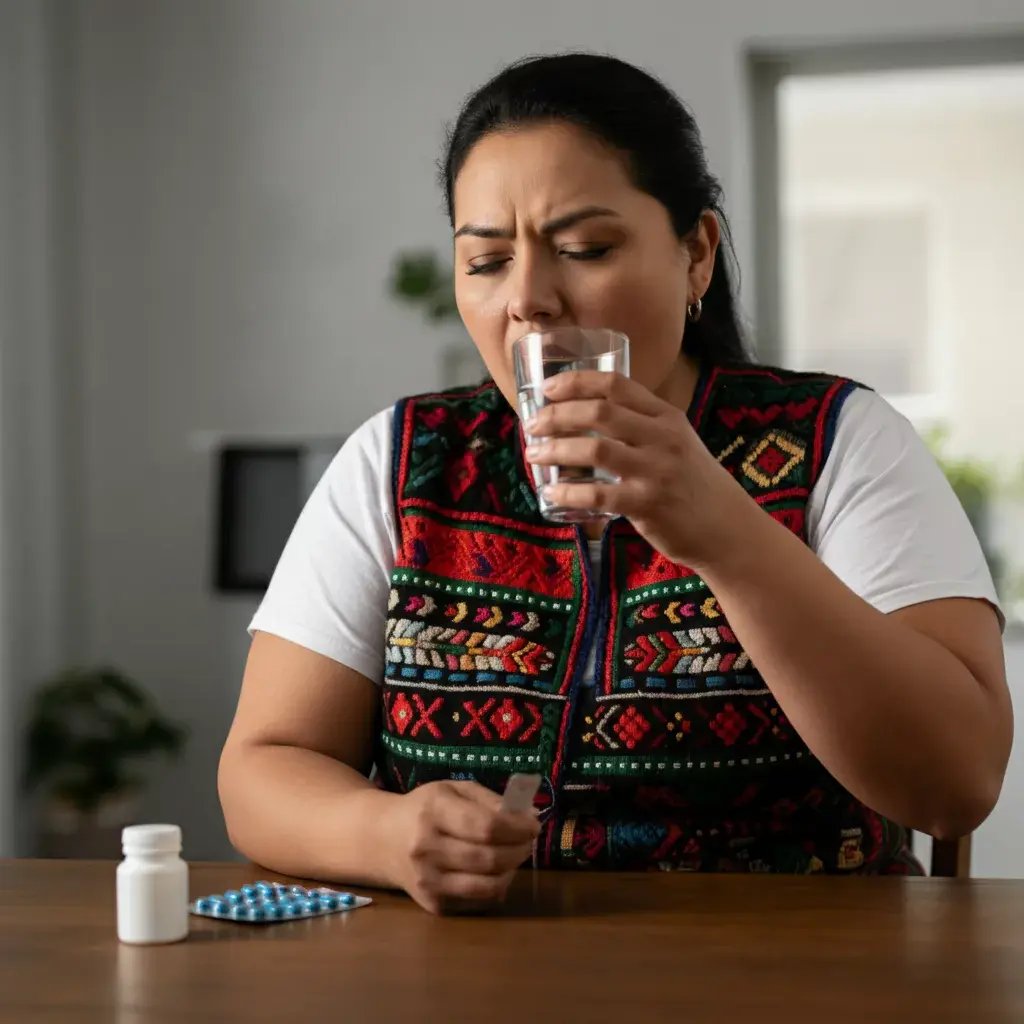 Mujer tomando sus medicamentos