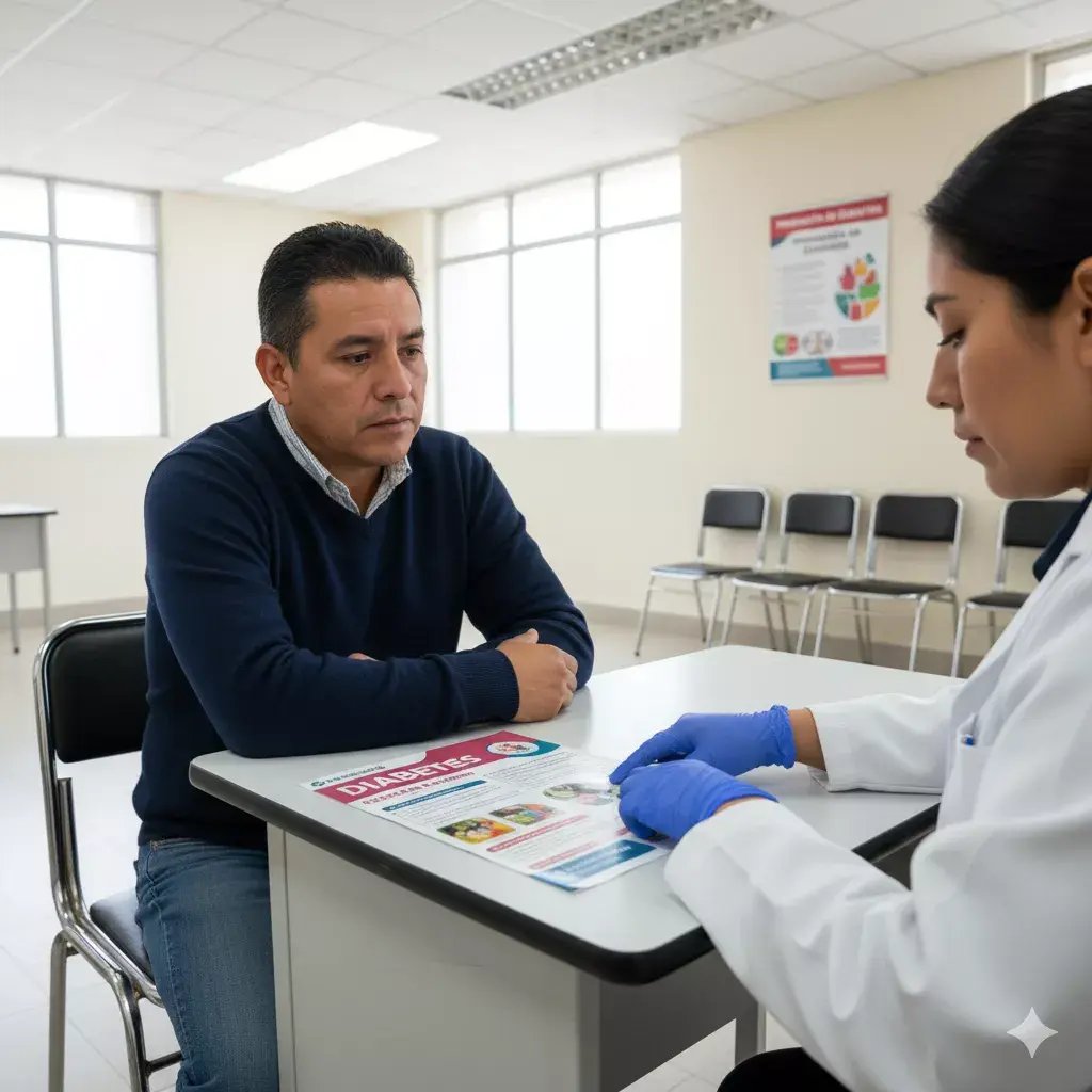 Paciente mexicano en consulta con diabetes
