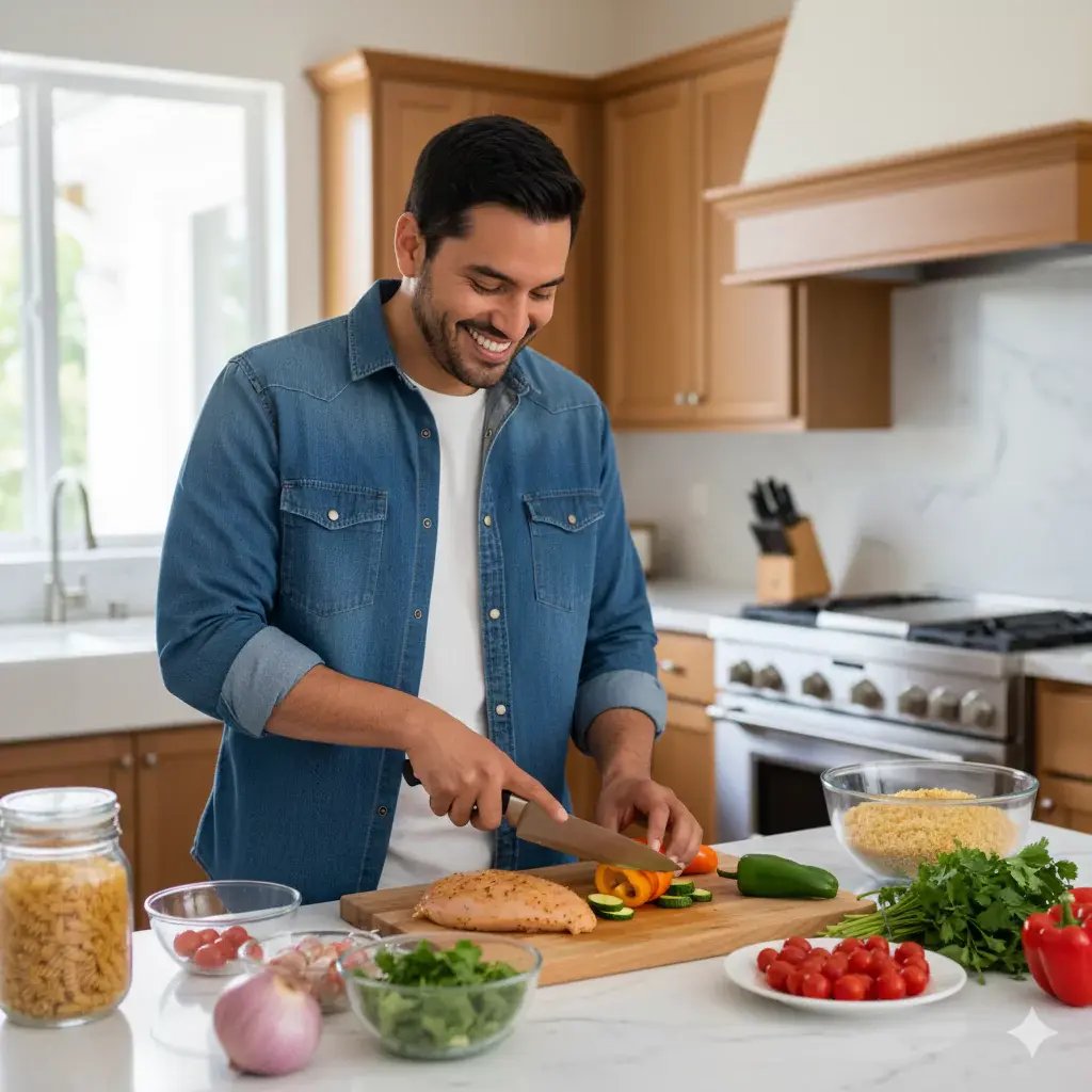 Preparando comida saludable para visa sana