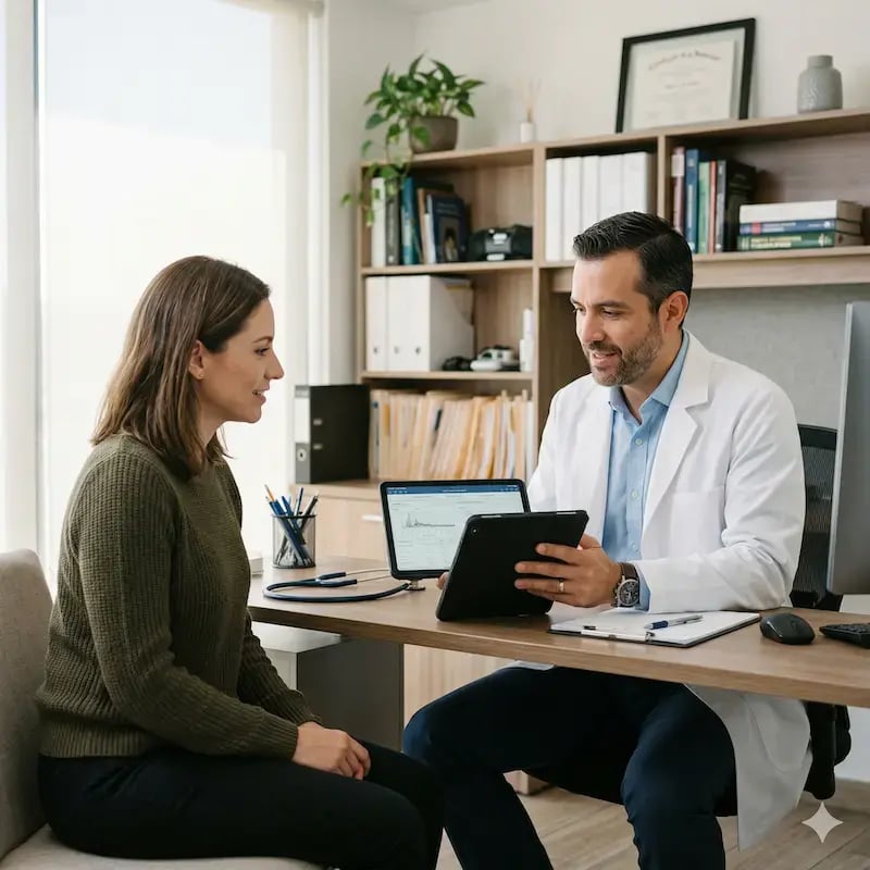 Un médico explicando el tratamiento a su paciente
