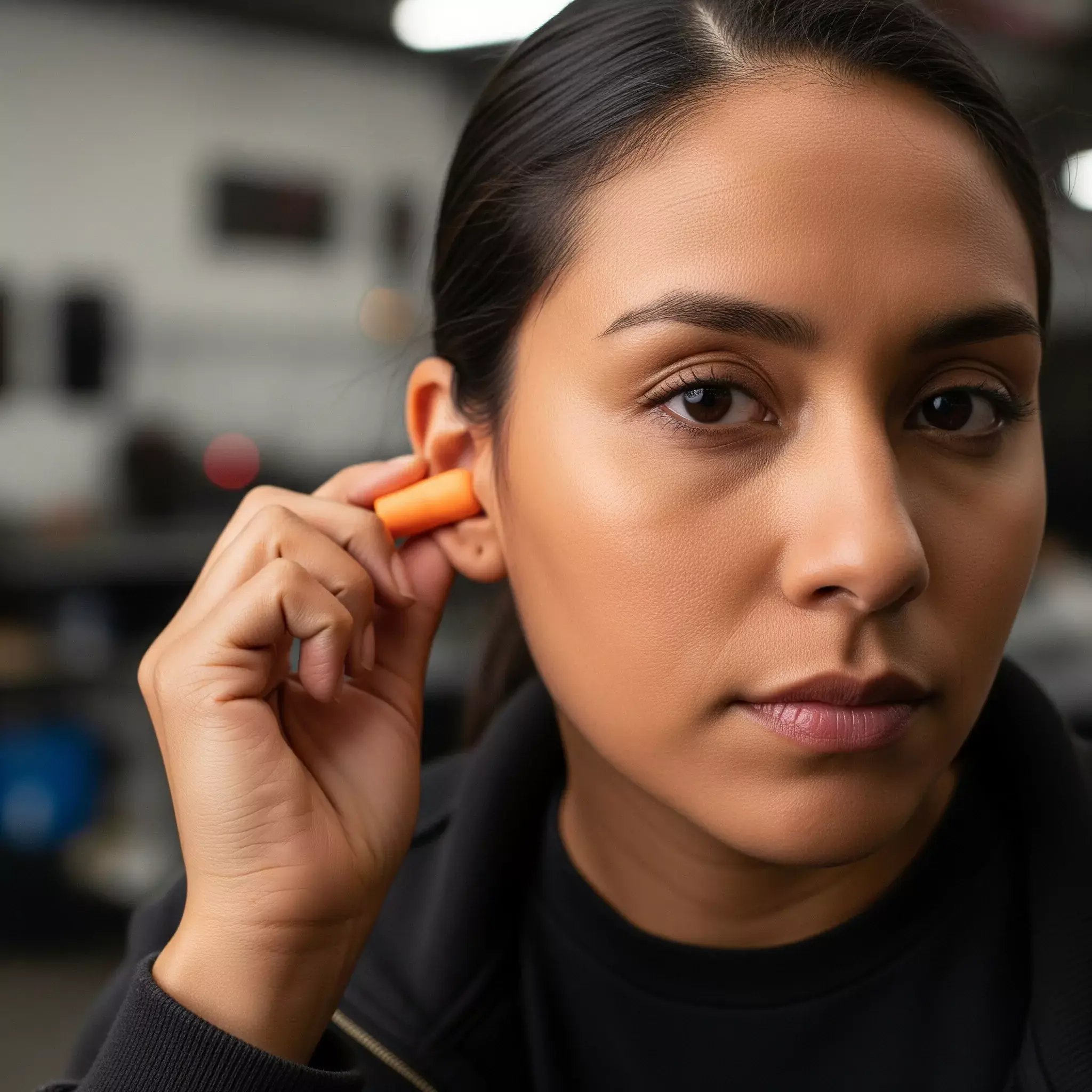 Usando tapones para oídos