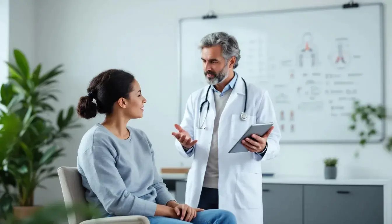 Un médico explicando a un paciente sobre el hipotiroidismo y el tratamiento con Mounjaro.