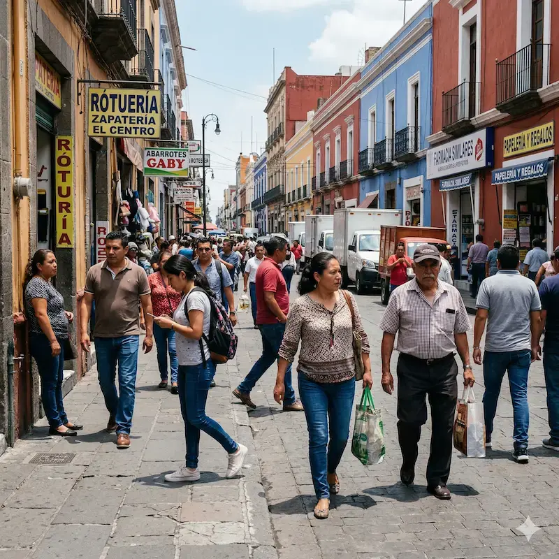 Personas caminando en Puebla y su distribución de obesidad