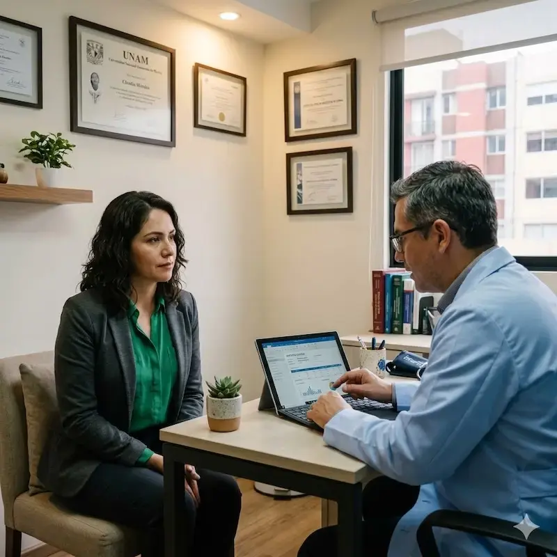 Mujer tomando consulta para conocer si es candidata a un tratamiento GLP-1