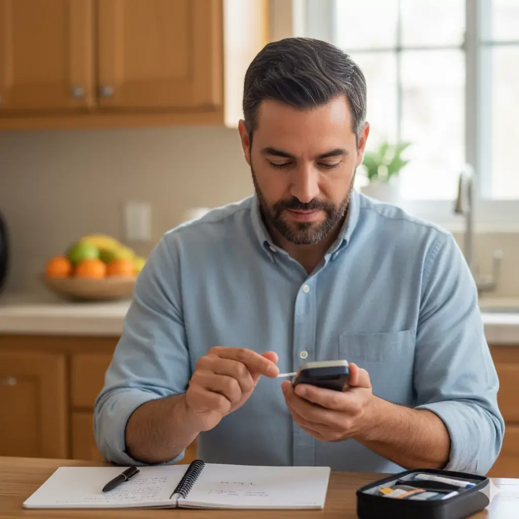 Un hombre midiéndose la glucosa para llevar un registro de sus niveles