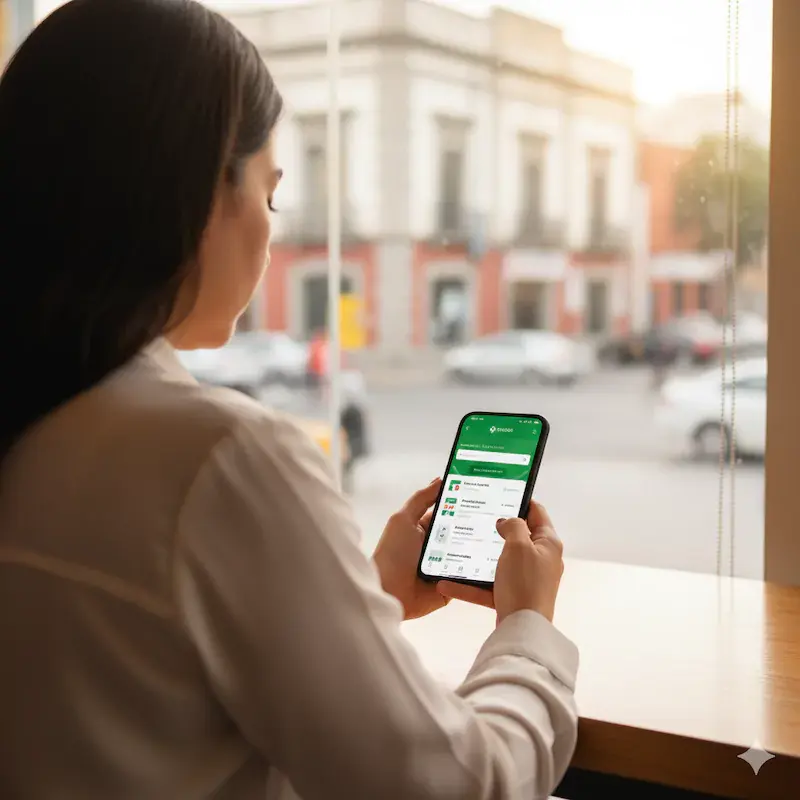 Mujer revisando una farmacia en línea para comprar semaglutida